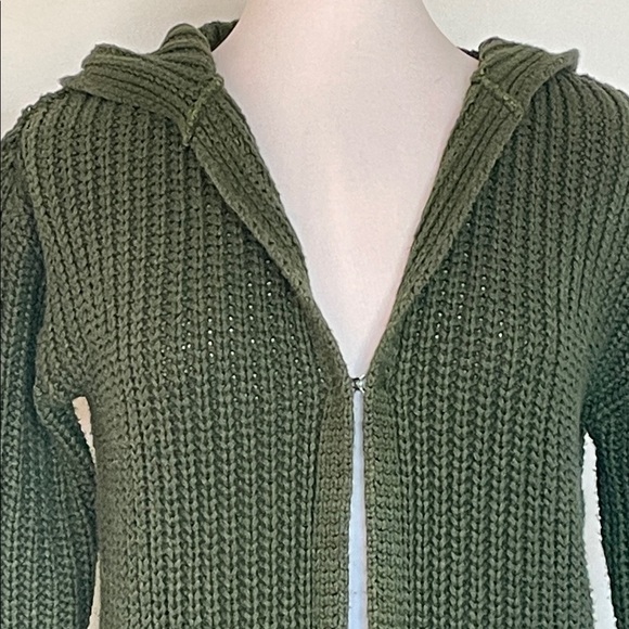 Vintage 525 America Hooded Cardigan Olive Green Ribbed Knit 100% Cotton  Sweater - Picture 2 of 12